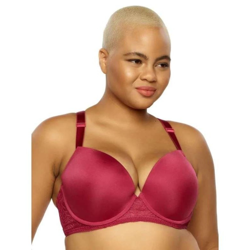 Paramour Carolina Seamless Plunge‎ Racerback Bra Dark Red Lace Trim Size 36D NEW